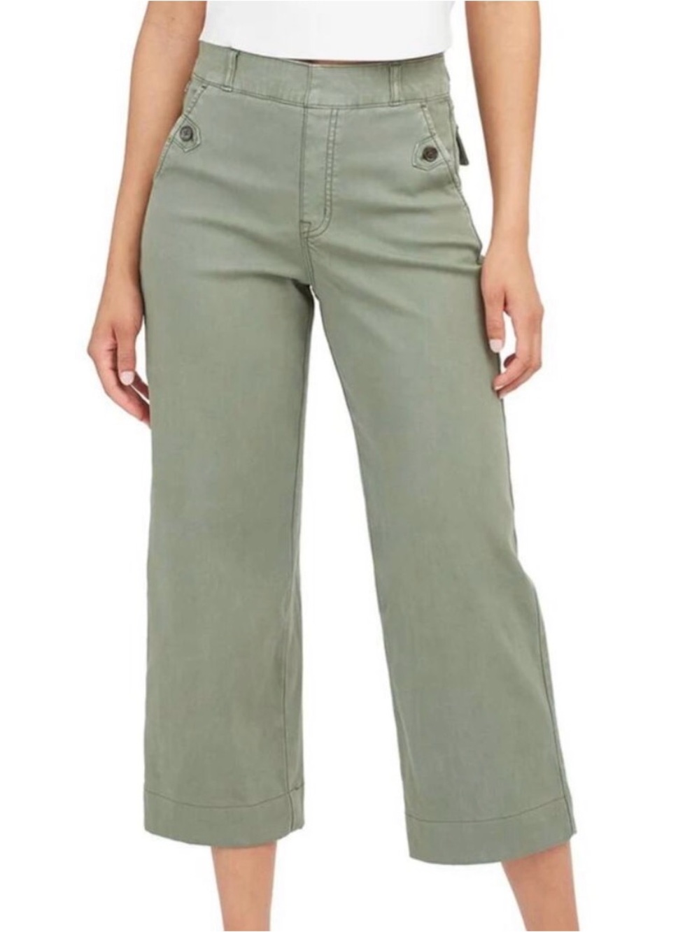Spanx Twill Crop Wide Leg Pant Olive Khaki Green Medium